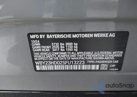 2025 BMW I4 Edrive 40 z USA, uszkodzony, nr VIN WBY23HD02SFU13223